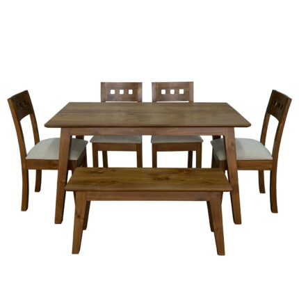 Comedor Pino Radiata: Mesa Vintage 150x90 cm. + 4 Sillas Turquia 3c + Banca Vintage 120x38 cm.