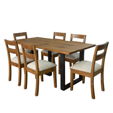 Comedor Pino Radiata con Metal: Mesa Sayri 160x86 cm. + 6 Sillas Paola