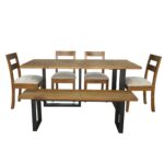 Comedor Pino Radiata con Metal: Mesa Sayri 160x86 cm + 4 Sillas Paola + Banca Sayri - Image 3