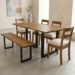 Comedor Pino Radiata con Metal: Mesa Sayri 160x86 cm + 4 Sillas Paola + Banca Sayri - Image 2